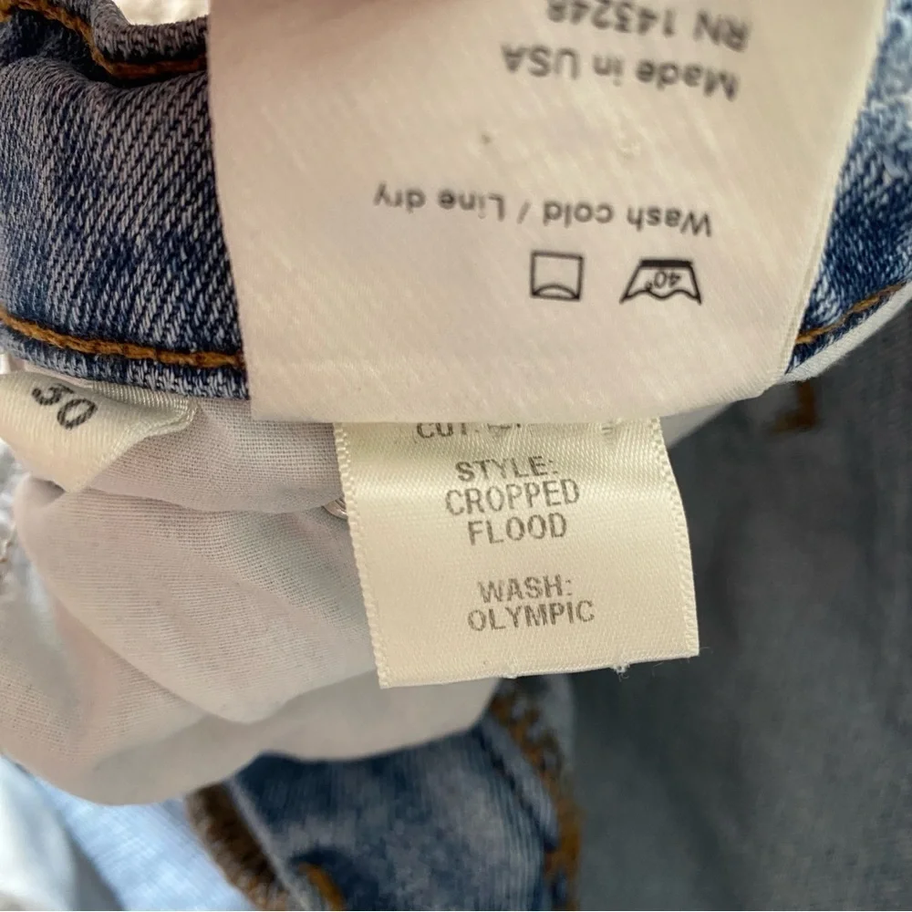 Reformation Cropped Flood Jeans Distressed Raw Hem in Olympic Wash Sz 30 - Picture 12 of 16